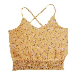 The General Good Floral Crop Top Scalloped Edge Elastic Hem Women's Large